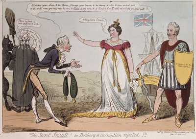 El insulto secreto o soborno y corrupción rechazados, publicado por Benbow, 1820 de George Cruikshank